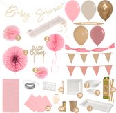 Baby Shower Pakket - Feest Versiering - Roze - Roze Versiering - Roze Ballonnen - Baby Shower - Meisje - Ballonnen - Slingers - Hangdecoratie - Ballonnenboog - Uitgebreide Set - Tafelbenodigdheden