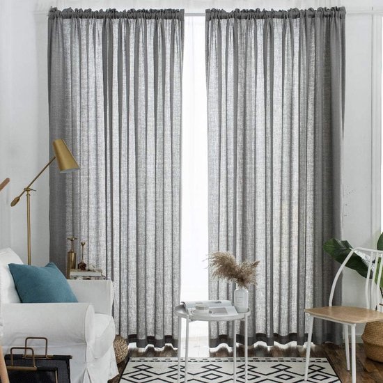 Gordijnen grijs transparant linnen look voile gordijnen voor woonkamer slaapkamer set van 2 260x140cm