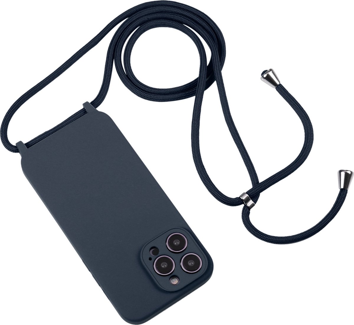 Mobigear Telefoonhoesje geschikt voor Apple iPhone 15 Pro Siliconen | Mobigear Lanyard Hoesje met koord - Donkerblauw