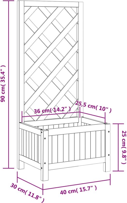 Plantenbak met klimrek - Bloembak - Weerbestendig - Met trellis - Buiten - Hout - Plantenrek - 22 Liter - Zwart