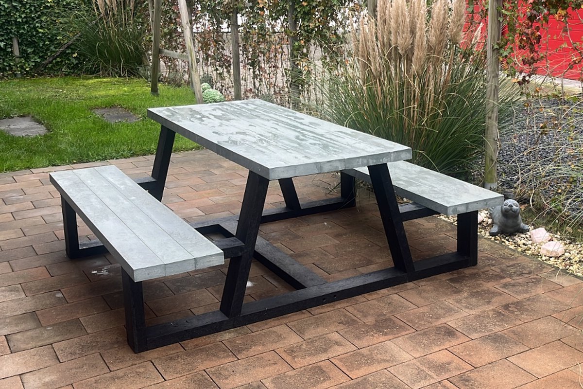 Rockwood® Picknicktafel Larix - Zwaar Kunststof - Mineral Grey 2.40m Naturel