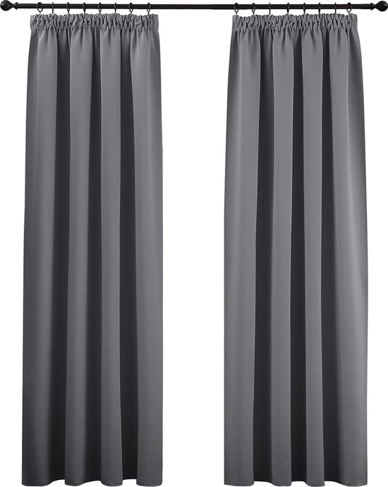 Joydeco 100% verduisteringsgordijnen, linnen, met plooiband, set van 2, 200 x 140 cm, lichtbeige, thermogordijn, koudebescherming, ondoorzichtig, geluidsisolatie, ideaal voor woonkamer, past bij
