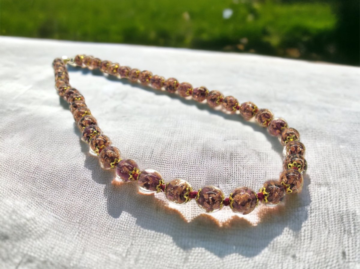 Corte Murrina - Halsketting - Murano glas - 60cm - Palermo - Bruin - Goud - Exclusief bij Bella Murano