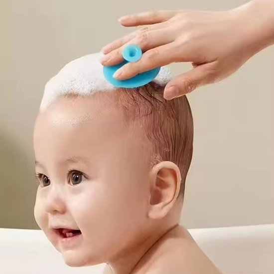 2 Stuks - Baby Siliconen Massage Borstel Spons - Hoofdhuidje Wassen - Blauw en Groen van Merkloos — afbeelding 3