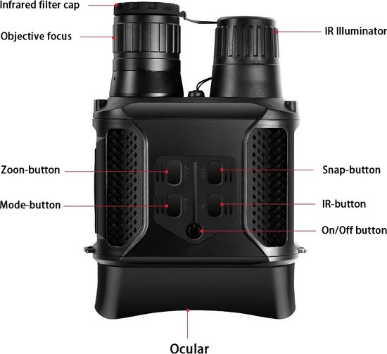 Jumelles de vision nocturne avec infrarouge – Jumelles de Luxe avec vision nocturne jour et nuit – Lunettes de Vision nocturne + carte SD – Lunettes de vision nocturne – Zwart