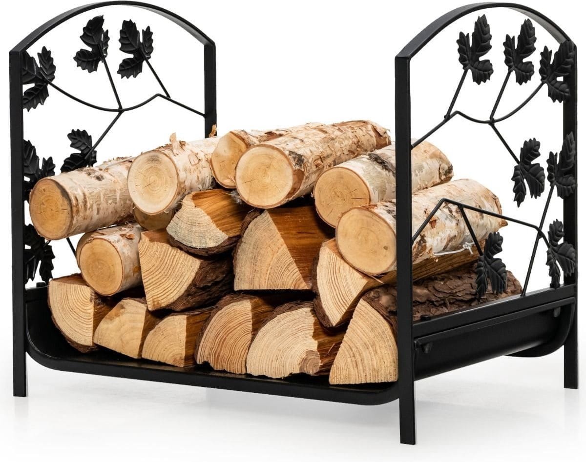 Trendmix Metalen Brandhoutrek Houtopslag Binnen en Buiten Haardhout Rek 48 x 34 x 41 cm Zwart
