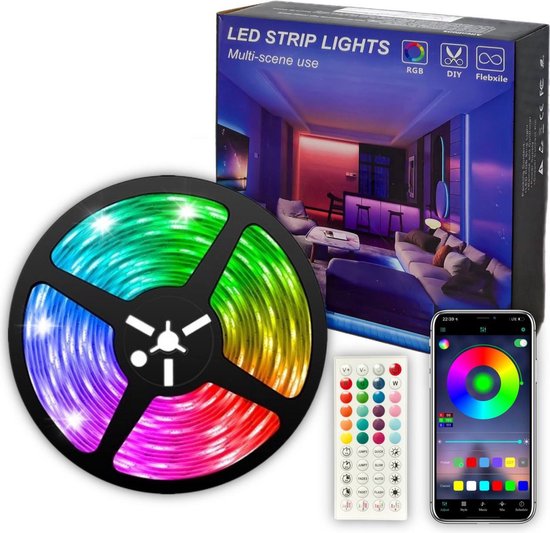 LED strip - 20 Meter - 16 Miljoen Kleuren - Afstandsbediening en App-besturing - Bluetooth - Muziekgestuurd - Zelfklevend