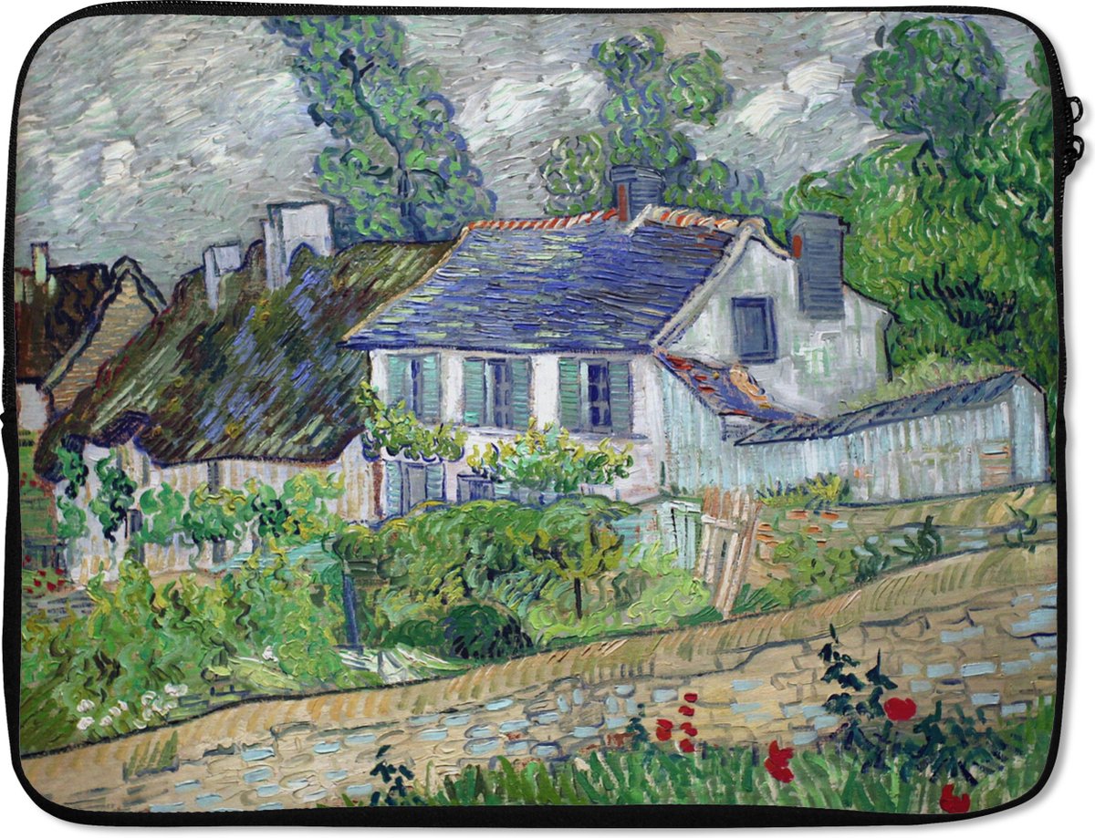 Laptophoes 17 inch - Huis in Auvers - Vincent van Gogh - Laptop sleeve - Binnenmaat 41x28 cm - Zwarte achterkant