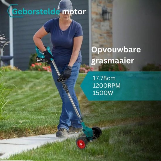 Zweefmaaier - Grastrimmer met Accu - Grasmaaier - Handmaaier met Wielen - Blauw van Makita — afbeelding 4