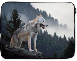 SleevesAndCases - Laptophoes - Laptop - Dieren - Wolf - Boomstam - Bos - Laptop sleeve - 17 Inch