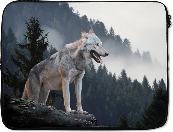 SleevesAndCases - Laptophoes - Laptop - Dieren - Wolf - Boomstam - Bos - Laptop sleeve - 17 Inch