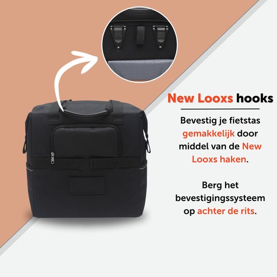 New Looxs Camella Nova - Enkele Fietstas - Afneembare Shopper met Rits - Ideaal als Boodschappentas - Stevig en Vormvast - 24.5 Liter - Zwart - New Looxs