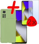 Hoes Geschikt voor Poco M4 Pro 4G Hoesje Siliconen Back Cover Case Met 2x Screenprotector - Hoesje Geschikt voor Xiaomi Poco M4 Pro 4G Hoes Cover Hoesje - Groen