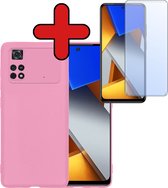 Hoesje Geschikt voor Poco M4 Pro 4G Hoesje Siliconen Case Hoes Met Screenprotector - Hoes Geschikt voor Xiaomi Poco M4 Pro 4G Hoes Cover Case - Lichtroze