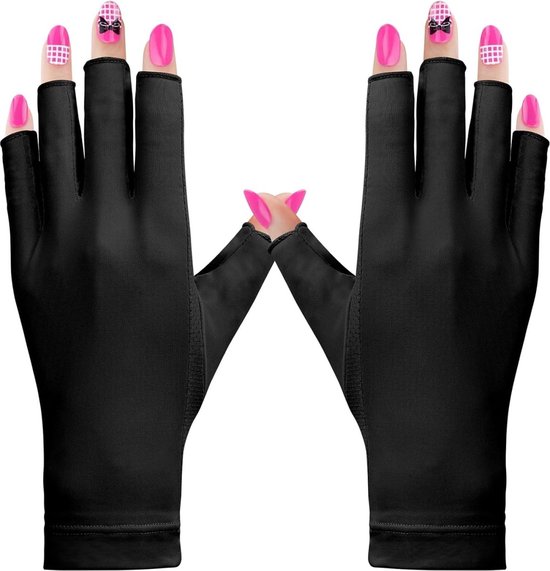 Anti-UV-handschoenen voor nagellamp, UPF50+ UV-beschermingshandschoenen voor manicure nagelkunst Vingerloze UV-schildhandschoenen voor dames meisjes gelmanicures (zwart)