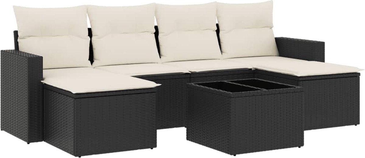 vidaXL 7-delige - Loungeset - met - kussens - poly - rattan - zwart