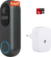 Tuya Video deurbel met Camera + WiFi | Bewegingssensor | Draadloos op Accu (9600 mAh) | 1080P Inclusief draadloze Gong en 128GB SD-kaart | Slimme Deurbel