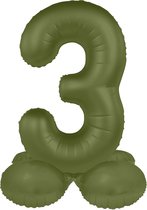 Folat - Staande folieballon Cijfer 3 Olive Green - 41 cm