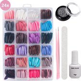 SHATY® Plaknagels Nail Art Set - Press On Nails - Kunstnagels - Nepnagels - 240 Nagels in 24 Kleuren - Nagelvijl 100/100 Grit, Diamond Picker & Pusher & Nagellijm 10gr - Handleiding (NL & ENG)