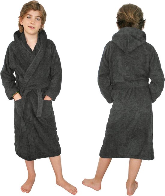 Badstof badjas voor kinderen, ochtendjas met zakken, capuchon, riem, kinderbadjas voor jongens en meisjes, 100% katoen