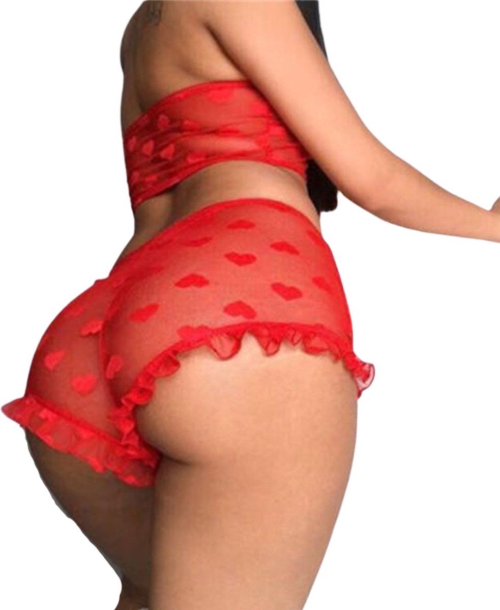 Goedkoopste Go Go Gadget - Rood {met Hartjes} Sexy {Kanten Ondergoed} - Large {Lingerie Setje}
