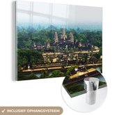 MuchoWow® Glasschilderij 180x120 cm - Schilderij acrylglas - Luchtfoto van de tempel van Angkor Wat in Cambodja - Foto op glas - Schilderijen