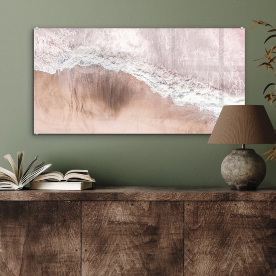 MuchoWow® Peinture sur verre 80x40 cm - Peinture sur verre acrylique - Mer - Plage - Rose - Nature - Photo sur verre - Peintures
