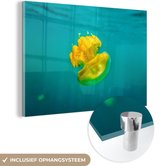 MuchoWow® Glasschilderij 120x80 cm - Schilderij acrylglas - Kwal - Oceaan - Geel - Foto op glas - Schilderijen