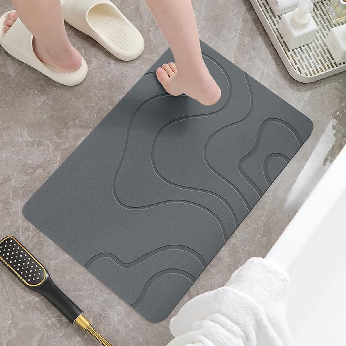 Douchemat, antislip, 60 x 60 cm, badmat, wasbaar, badmat, anti-schimmel, pvc, luffa antislipmat voor badkuip, douchemat met oceaan marmer