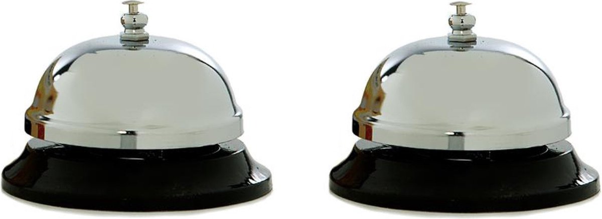 Cepewa ronde receptiebel / baliebel - 2x stuks - zilver - 8,5 x 6 cm - metaal - hotel bellen