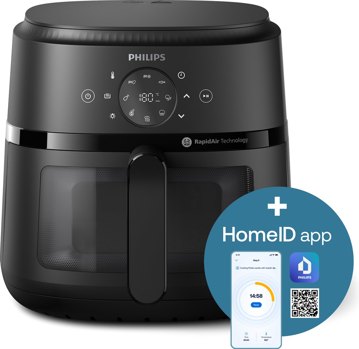 Afbeelding 3 van Philips 2000 Series Airfryer - NA230/00 - Kijkvenster - RapidAir - 6.2L - Tot 5 Personen - Zwart