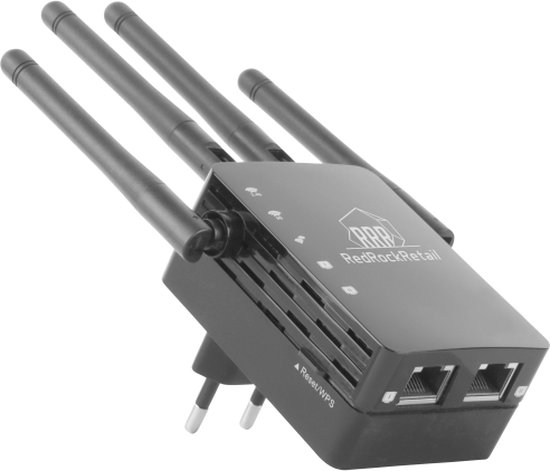 Foto: Wifi versterker stopcontact extreem snel 1200 mb s zwart wifi repeater draadloos overal internet signaalversterker ethernet wireless range extender