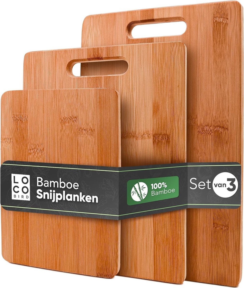 solid bamboo cutting boards set of 3-33x22 / 28x22 / 15x22cm - Wooden kitchen cutting board -