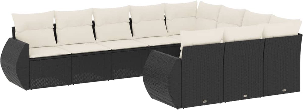 vidaXL 10-delige - Loungeset - met - kussens - poly - rattan - zwart