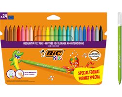 BIC Kids - Kid Couleur viltstiften - Ultra- afwasbaar - Stiften in diverse kleuren - 2.8mm punt - 24 stuks