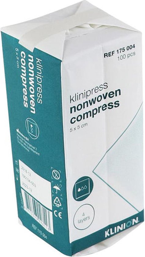 Klinion non-woven kompres 5 x 5 cm- 6 x 100 stuks voordeelverpakking