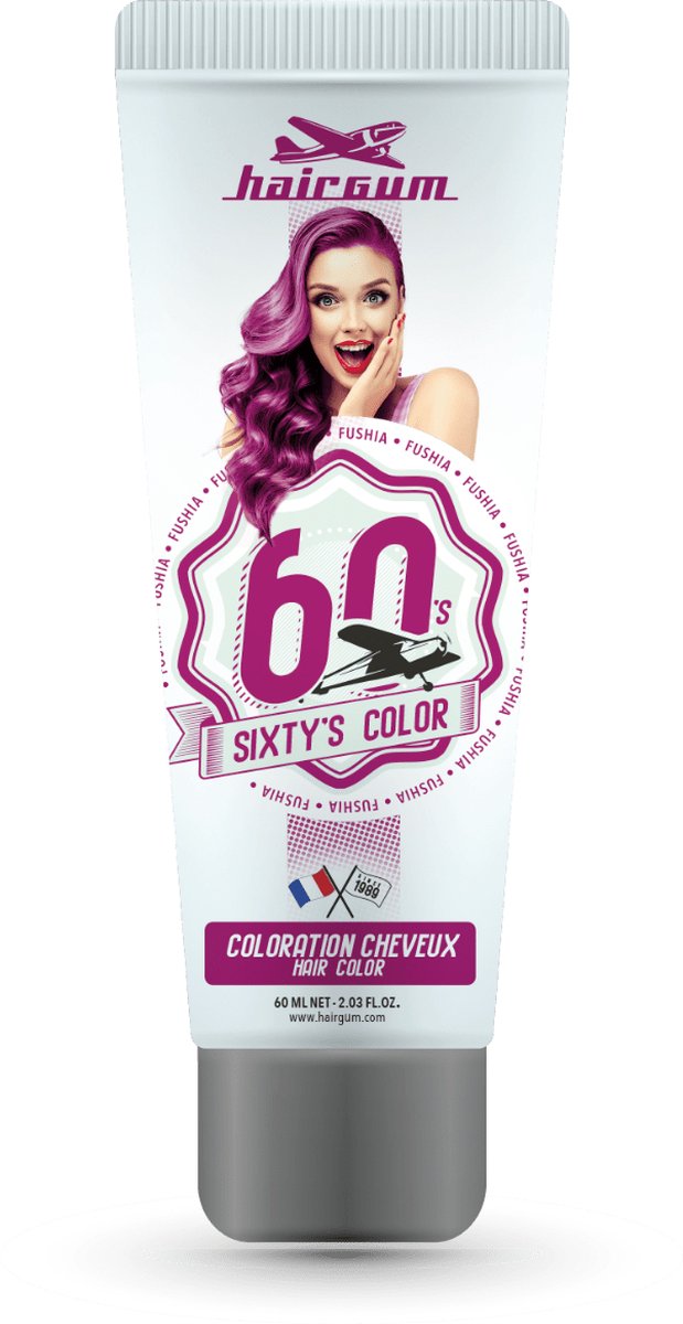 Semi-permanente kleurstof Hairgum Sixty's Color Fuchsia (60 ml)