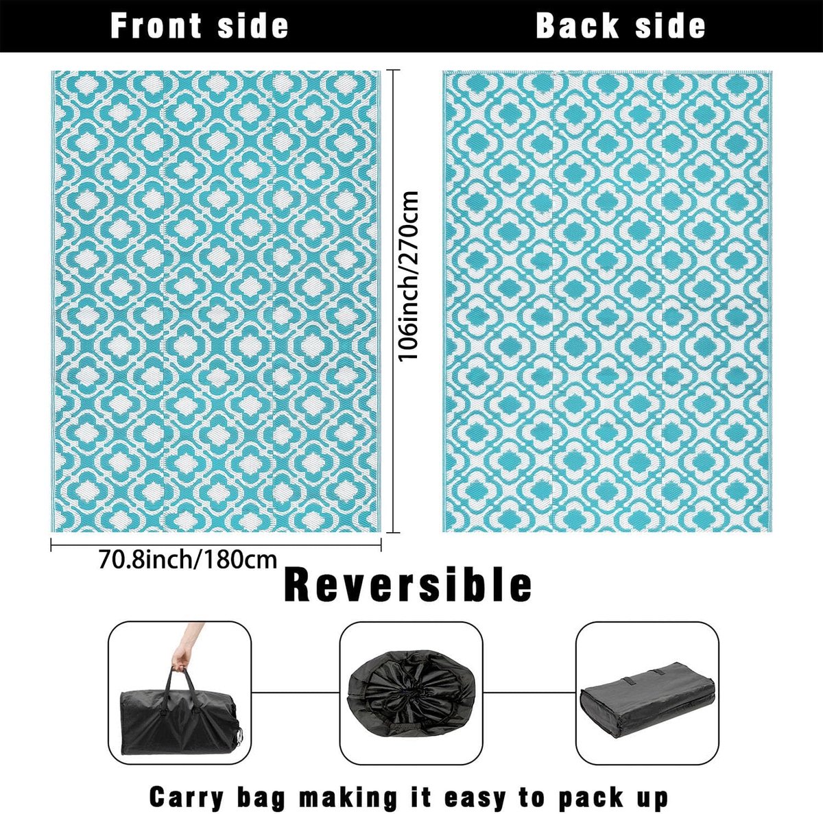 GENIMO Waterdicht buitentapijt, omkeerbare campingmat, plastic picknickdeken voor tuin, camper, balkon, achtertuin, 275x365cm, Bladmotief Grijs en Wit GENIMO Waterdicht buitentapijt, omkeerbare campingmat, plastic picknickdeken voor tuin, camper, balkon, achtertuin, 275x365cm, Bladmotief Grijs en Wit