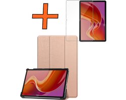 Hoesje - Geschikt voor Lenovo Tab M11 (11 inch) - Met Screenprotector - Trifold Bookcase - Hard Cover - Hardcover Book Case - Tablet Hoes - Rosé goud