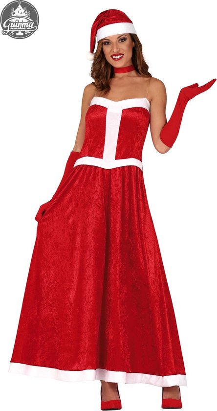 Foto: Guirma kerst oud nieuw kostuum elegant blote schouders moeder kerstmis vrouw rood maat 42 44 kerst verkleedkleding