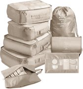 8-delige kledingtassenset, verpakkingsblokjes, compressieverpakkingszakken voor rugzak en koffer, bagage-organizer, kofferorganisator, reiskledingzakken voor kleding, schoenen, ondergoed, cosmetica, kaki