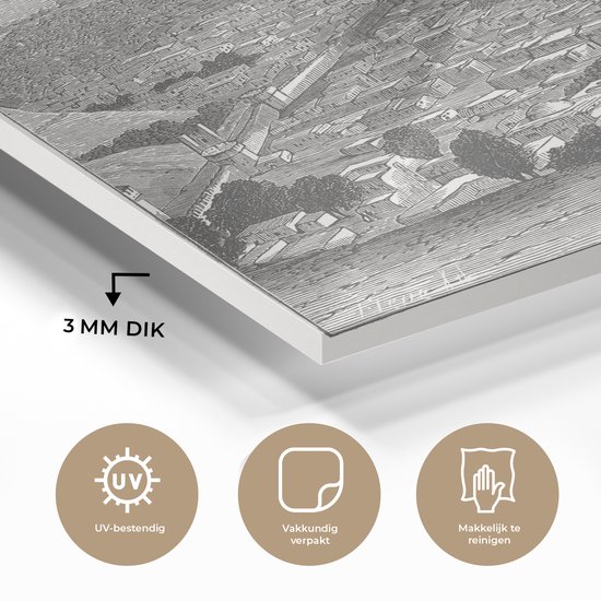 MuchoWow® Peinture sur verre 50x50 cm - Peinture sur verre acrylique - Illustration Zwart de Kaboul en Afghanistan dans les montagnes - Photo sur verre - Peintures