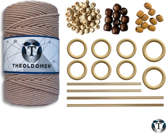 Macramé Pakket | 200 METER | Incl. Handleiding | Brick Red | Starter Set | Ringen | Kralen |Stokken | Macramé Touw | 3mm | 100% Katoen | Macramé | Decoratie | DIY | Doe Het Zelf | Wandkleed | Dromenvanger | Plantenhanger | Tassen | TheOldOmen |