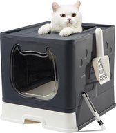 Kattentoilet, opvouwbare kattenbak, kattentoilet met deksel, huisdiertoilet inclusief schep en schone borstel, gemakkelijk te reinigen kattentoilet