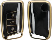 kwmobile autosleutel hoesje geschikt voor VW 3-knops autosleutel (alleen Keyless Go) - autosleutel behuizing in zwart / goud