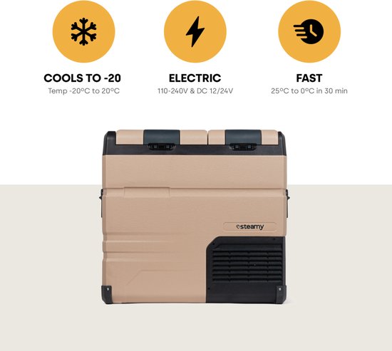 Steamy-E Dual Zone Elektrische Compressor Koelbox - Dual Zone - 54 liter - 12V en 230V - voor auto en camping - Sandstone van Merkloos — afbeelding 2