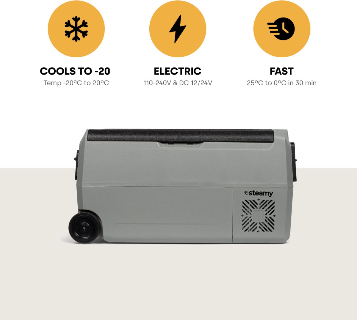 Steamy-E Dual Zone Roller Elektrische Compressor Koelbox Op Wielen - 32 liter - 12V en 230V - voor auto en camping - Grijs – foto 2