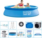 Intex Rond Opblaasbaar Easy Set Zwembad - 244 x 61 cm - Blauw - Inclusief Pomp Afdekzeil - Onderhoudspakket - Filter - Grondzeil - Schoonmaakset - Ladder - Voetenbad - Warmtepomp