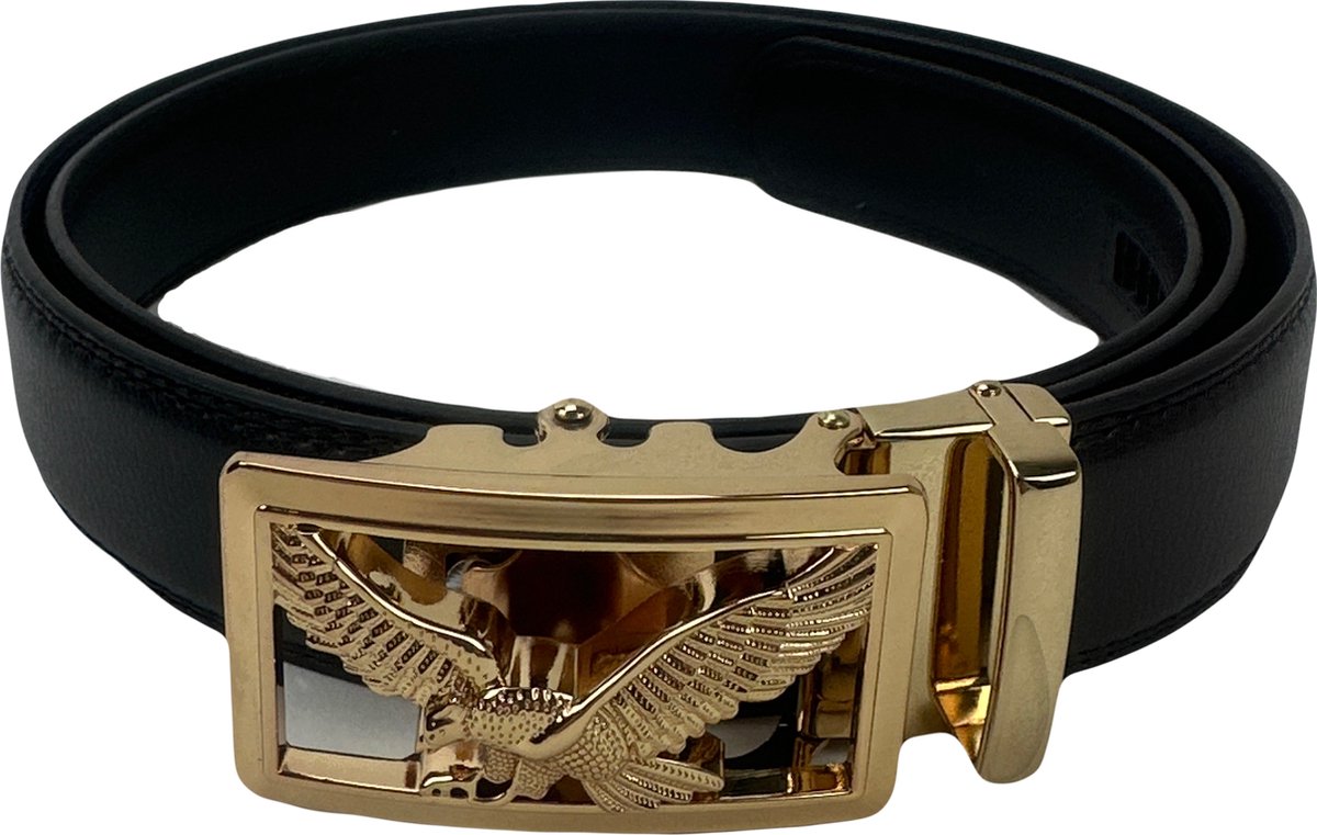 Marco Rossi heren riem - Adelaar Goud 3D Hardware - Riem heren - zwart - riemen heren automatische gesp - cadeau voor man - koe leer - 125 cm