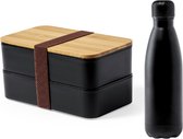 OneTrippel - Lunch box avec bouteille Thermos - Boîte à pain - Tasse Thermos - Lunch box adultes - Zwart - Set de 2